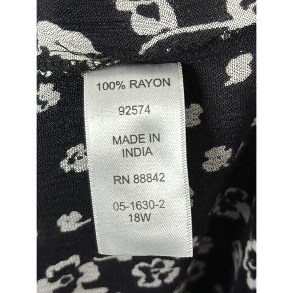 Woman Within Black White Daisy Floral Maxi Dress Size 18 18w 1x Roll Tab Sleeves - Picture 9 of 10